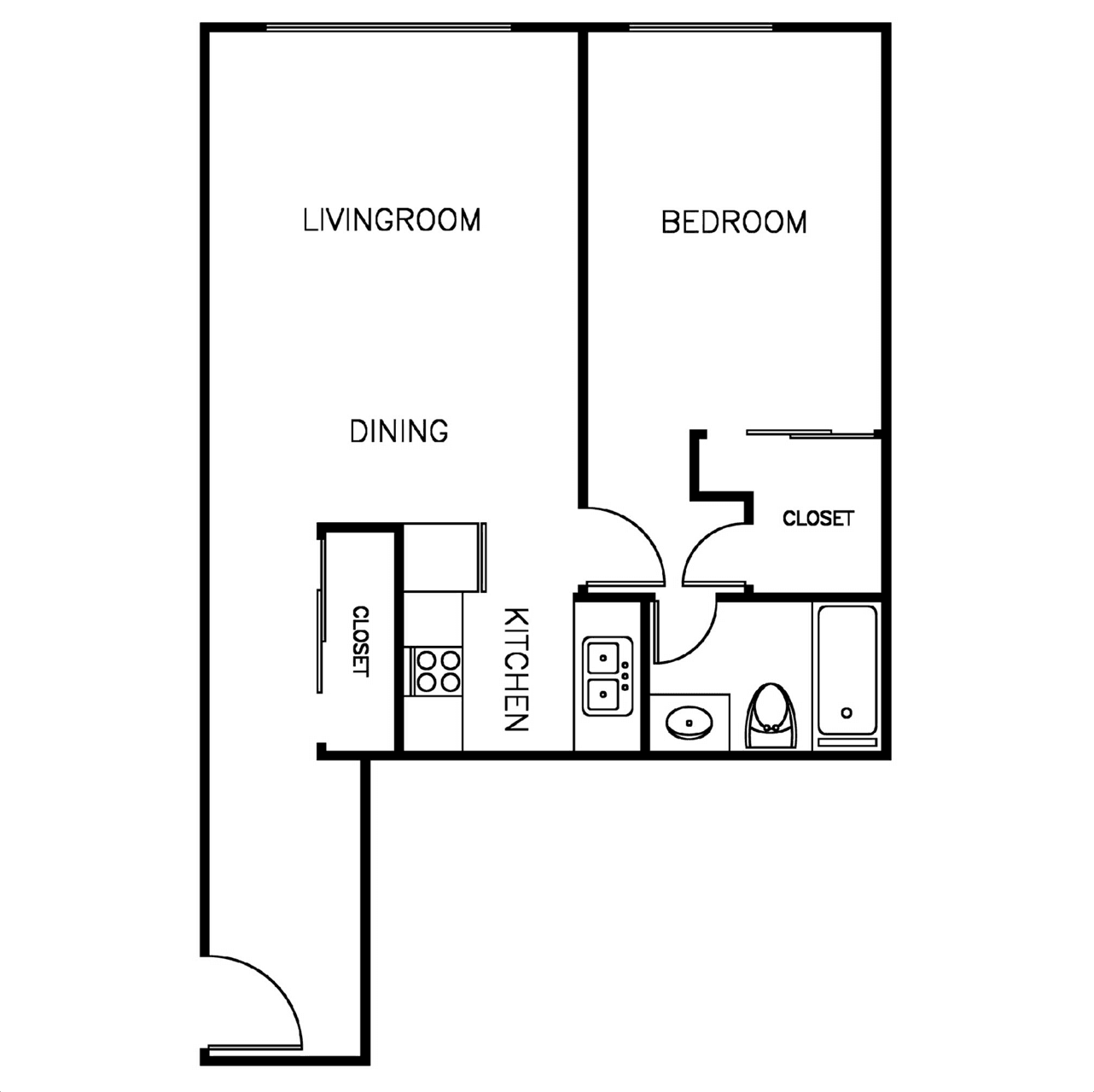 La Villa Lake 1 Bedroom 1 Bath Floorplan Layout A