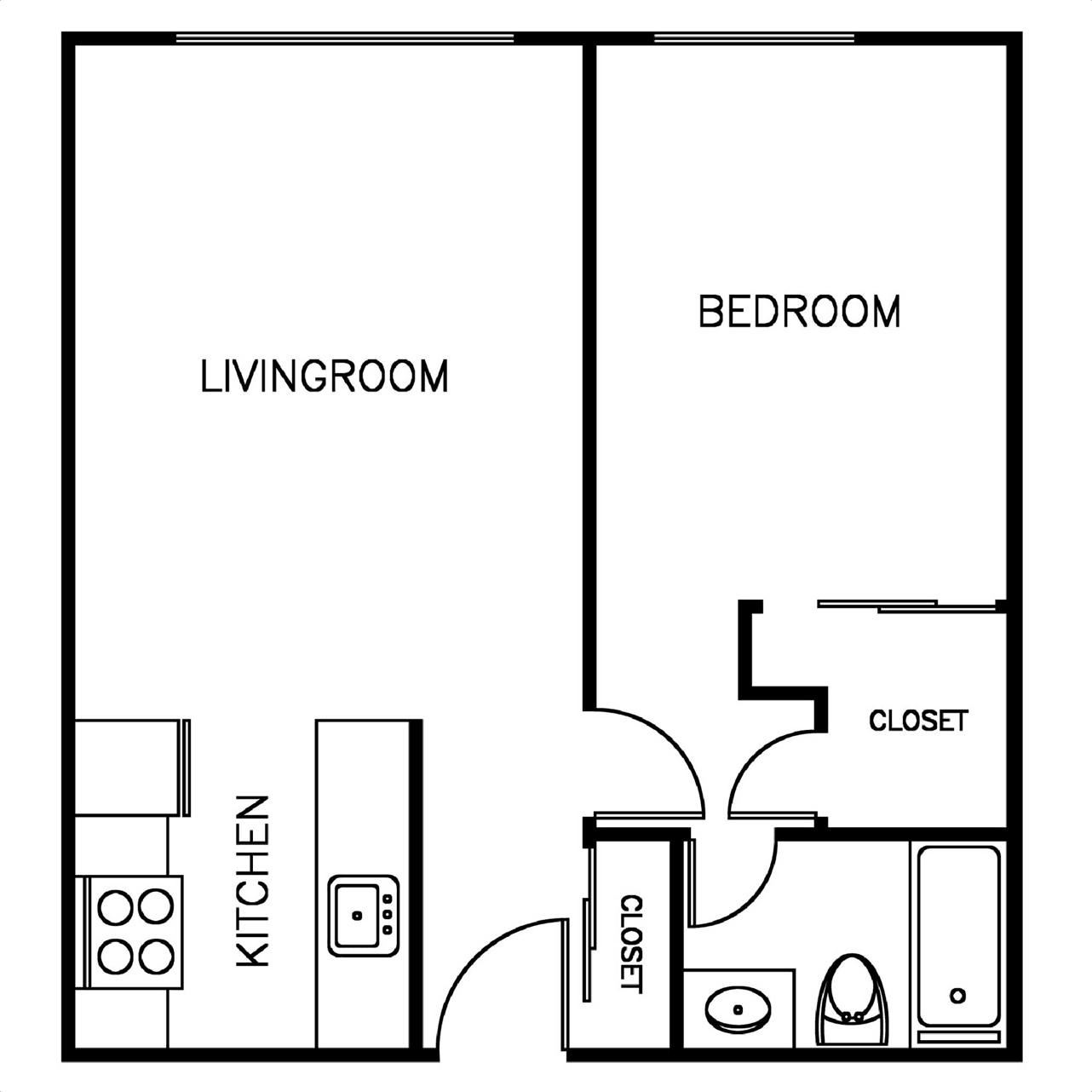 La Villa Lake 1 Bedroom 1 Bath Floorplan Layout B